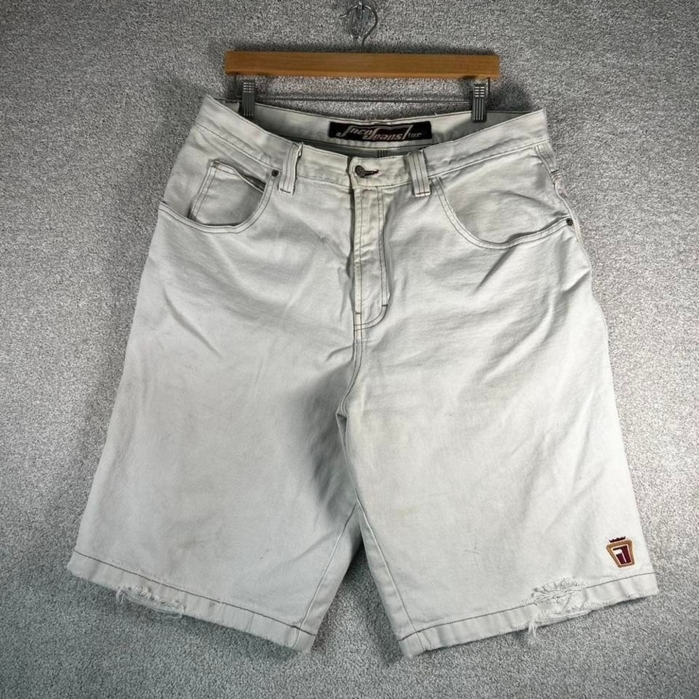 Vintage JNCO basic four cream white baggy long skater denim jean shorts jorts 38